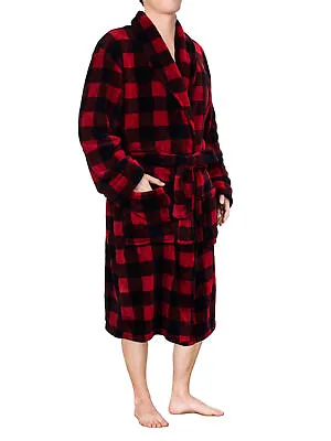 Men Warm Fleece Robe Microfiber Bathrobe Shawl Collar Long Spa Robe Sleepwear • $29.99
