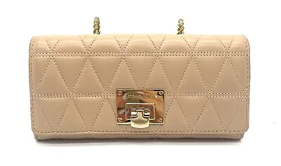 Michael Kors Vivianne Lrg Wallet Quilted Beige Leather Tab Carryall Zip Around • $51.99