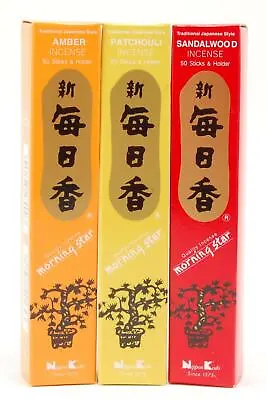 Set Of 3 Boxes Morning Star 50 Sticks AMBER PATCHOULI SANDALWOOD Incense Sticks • $14.95