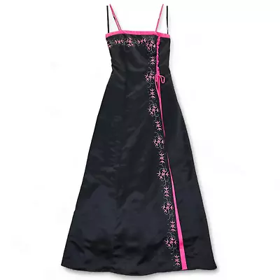Vintage Formal Dress Y2K Masquerade Size 3 4 Satin Strappy Prom Gown Black Pink • $49.99