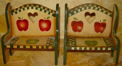 Wood Doll Furniture 2 Folk Art Hand-Painted Apples Benches For 8 Inch Dolls • $25