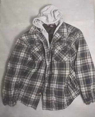 Moose Creek Mens 2XL Quilted Lined Plaid Hooded Flannel Shirt Jacket Shacket Y2K • $6.99