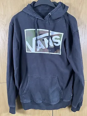Black Vans Small Hoodie With White Writing And Camo Box 21” Pit To Pit • £19.99