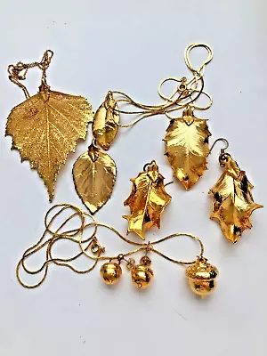 Lot Of Genuine Nature's Leaves Gold Dipped Vintage Pendants Earring Acorns Holly • $15