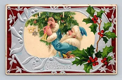 Vintage Santa Blue Suit And Hat Hanging Ornaments Christmas Postcard C1910 • $12.64