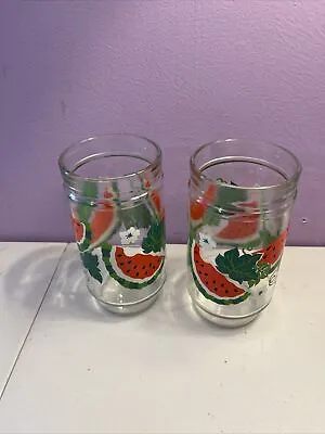 Vintage Set Of 2 Watermelon Drinking Glasses Jelly Jar Style 6  EUC • $14.99