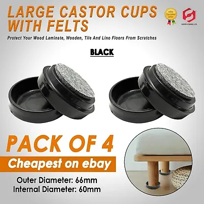 £3.49 • Buy 4 X FELT FOOT CASTOR CUPS Furniture Leg Feet Floor Protector Caster ANTI SCRATCH