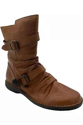 Miz Mooz Leather Buckled Mid Boots Pasha Brandy • $79.99