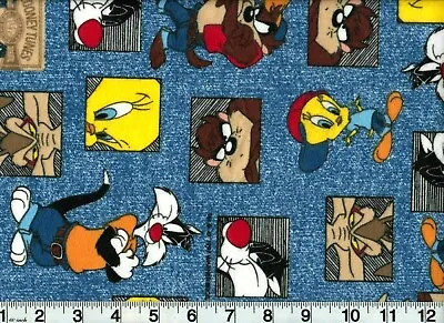 $12.74 • Buy Vintage Looney Tunes Fabric Tweety Taz Willy Sylvester OOP Cotton