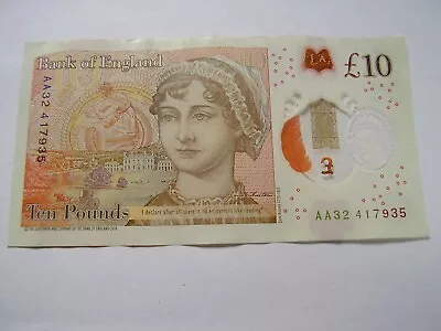 AA32 Bank Of England £10 Ten Pound Note THE QUEEN Plastic/Polymer AA32 417935 • £22.50