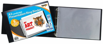 £22.99 • Buy 2 X A3 Landscape 4-D Ring Binder + 5 Sleeves Folder File Presentation Portfolio