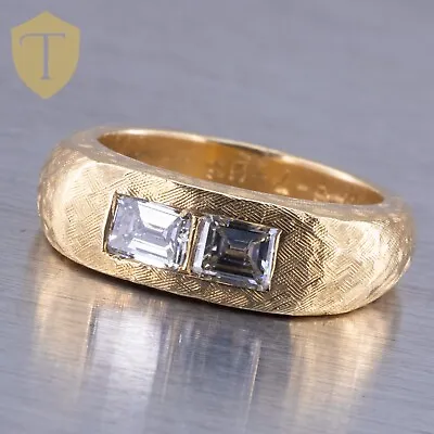 14K Yellow Gold Emerald Cut Diamond Vintage Gent's Fashion Ring - US Size 6 • $1579.95