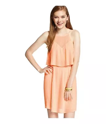 Material Girl Womens Popover Pleated Tiered Dress Orange Large • $31.65