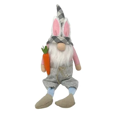 MUD PIE Easter Gnome Home Decor 17  Plush With Bunny Ears Carrot Dangling Legs • $8.99