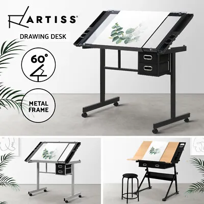 $155.95 • Buy Artiss Drawing Desk Drafting Table Set With Stool Tilt Art Craft Black Metal