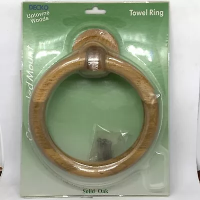 Vintage New Solid Oak Wood Bathroom Towel Ring Decko Concealed Mount Wall Holder • £19.78