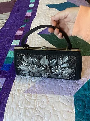 VINTAGE BLACK BEADED Evening Bag Handbag Purse  Retro By Caron Of Houston • $7.99