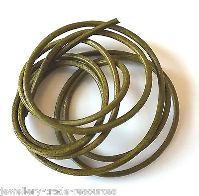 OLIVE GREEN 100% NATURAL 2mm LEATHER CORD THONG THREAD NECKLACE & JEWELLERY • £2.40