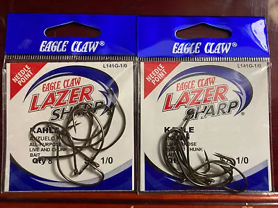 Lot Of 2 (20 Total) Eagle Claw SIZE 1 Lazer Sharp KAHLE All Purpose Live/Chunk • $8.99