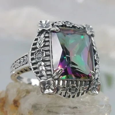 925 Sterling Silver Rainbow Mystical Fire Topaz Wedding Engagement Ring Size 7.5 • $15.74