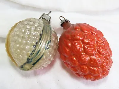 Raspberry Figural Feather Tree Blown Mercury Glass Christmas Ornaments VTG C7171 • $11.29