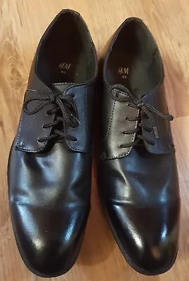 H&M Men's Black Leather Derby Shoes Size UK 9 EU 43 Round Toes Lace Ups • £12.99