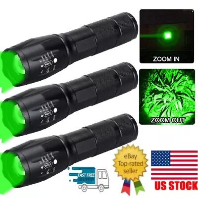 Tactical 500 Yards Green LED Flashlight Zoom Light Torch Coyote Hog Varmint Hunt • $8.99