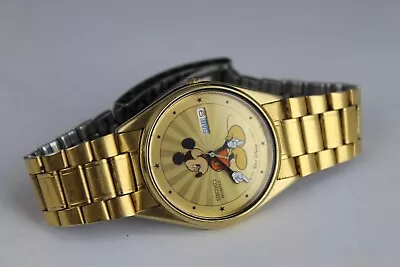 Vintage Men's SEIKO Mickey Mouse Watch Sunburst Rare DAY DATE 34mm 5H23-8B00R • $199.99