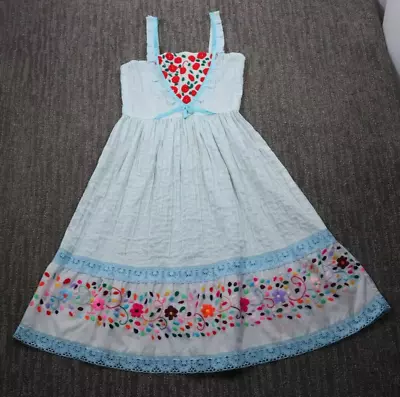 Vintage Prairie Cottagecore Dress Women Blue Embroidered Farmhouse 90s Handmade • $68