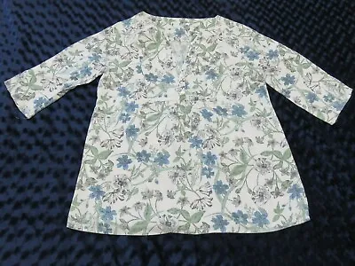 Gorgeous Victorian Edwardian Indian Floral Crewel Print Linen Blend Shirt Uk 12 • £8.99