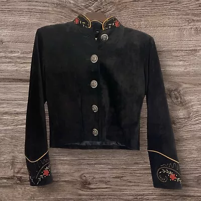 Vintage SCULLY Suede Leather Western Crop Jacket Black Embroidered Women's SZ 8 • $80