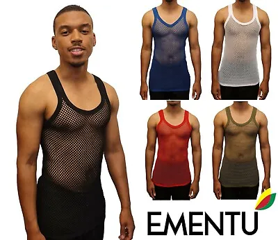 Mens Premium Mesh Vest 100% Cotton Fishnet String Muscle Tank Top Sizes S-3XL • £9.99