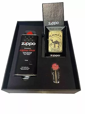 Genuine Zippo Lighter Tumbled Brass Camel Design Comes Fuel FlintLuxury Gift Box • $189.95