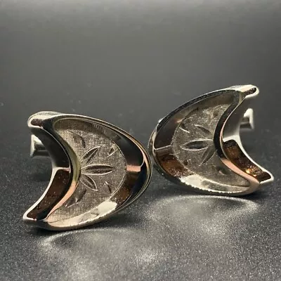 Sterling Silver Retro Vintage Mid Century Modern Boomerang Engraved Cufflinks • $30