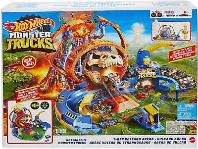 New! Hot Wheels Monster Trucks T-Rex Volcano Playset 1:64 Scale Race Ace Toy Set • $59.99