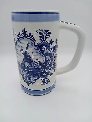 Vintage Delft Blue Hand Painted Dutch Windmill Holland Mug Stein Tankard 6 3/4  • $19.89