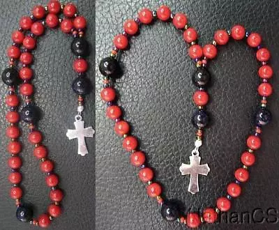 Mini Anglican Episcopal Rosary Coral & Goldstone Beads W Sterling Silver Cross • $199.58