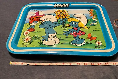 Vintage Peyo Smurf Folding Metal TV Tray The Smurfs Papa Smurf Smurfette • $13