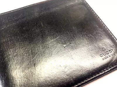 Gucci Vintage Logo Embossed Solid Leather Wallet Bifold Purse Italy Black Brown • $167.71