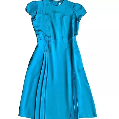 VTG Anthony Pan For Macy's California 6 Turquoise Silk Dress Pockets 99E • $49