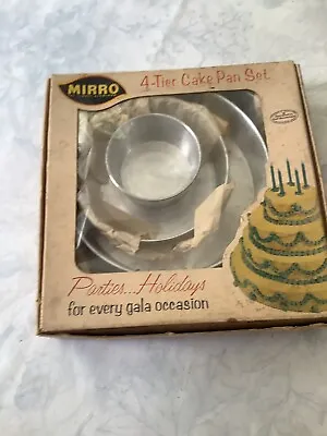 Vintage Mid Century  Mirro 4 Tier Cake Pan Set  Original Box : Aluminum - Recipe • $10.50