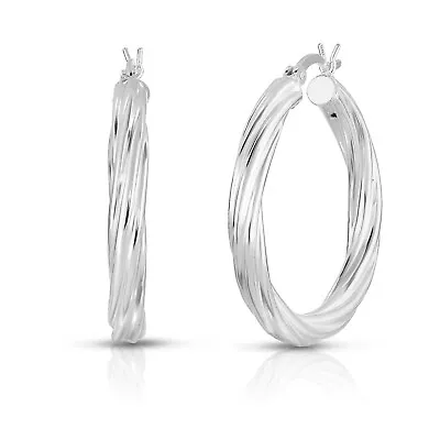 925 Sterling Silver 14K White Gold Plated Twisted Hoop Earrings Gift 20mm-50mm • $11.99