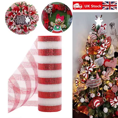 £7.67 • Buy Red & White Candy Cane Decor Mesh Roll 26cmx10yard Christmas Wreath Tree Stripes
