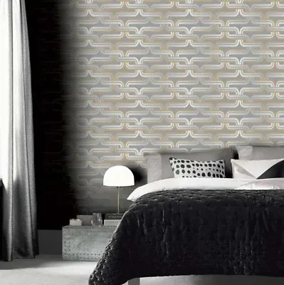 £10.89 • Buy Retro Grey Yellow Wallpaper Link Chain 60s 70s Vintage Effect 902405 Arthouse 
