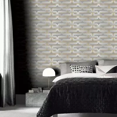 Retro Grey Yellow Wallpaper Link Chain 60s 70s Vintage Effect 902405 Arthouse  • £10.89