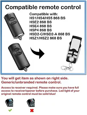 For Hormann HSE2-868-BS HSE4-868-BS. Remote Control NOT Made By Hormann • £16.55