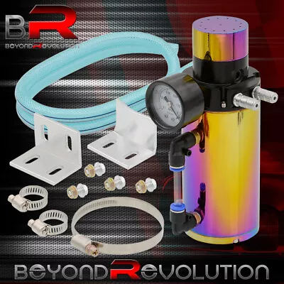 Neo Oil Reservoir Catch Can Tank Kit Breather Filter + Vacuum Pressure Gauge • $20.99