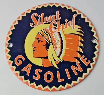 Vintage Silent Chief Gasoline Sign - Gas Service Station Pump Porcelain Sign • $138.37