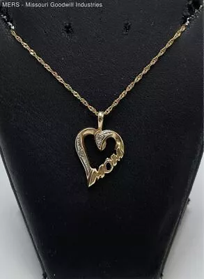 20  10K Yellow Gold Diamond Open Heart  MoM  Twisted Link Necklace - 2.40 Grams • $91