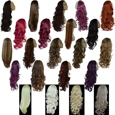 Ladies 3/4 Wig Half Fall Clip In Hair Piece 3 STYLES / 25 SHADES • £12.99
